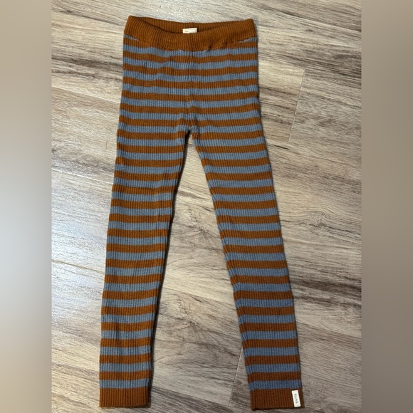 Kuling Kids Merino Wool Leggings Size 122/128 Brown Blue Striped - Picture 2 of 8